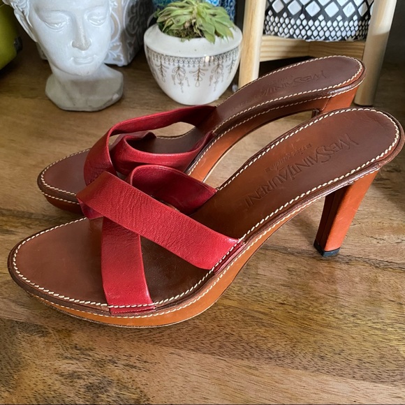 Yves Saint Laurent Red and Brown Heels - Picture 1 of 11